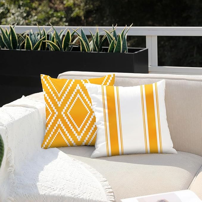 DFXSZ Outdoor Pillow Covers 18x18 Inch Set of 4 Yellow Waterproof Modern Geometry Throw Pillows Outdoor Summer Waterproof Decor for Patio Funiture Garden Polyester Cushion Covers 013J18