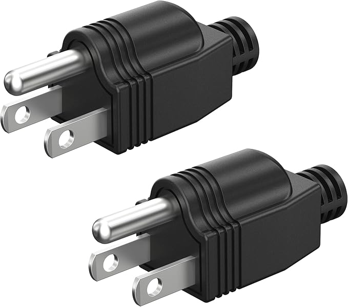 NEMA 5-15P Electrical Replacement Plugs End, Extension Cord Ends 125V 15A 2Pole 3Wire Male Plug，Ground Neutral Generator Plug，3 Prong Power Replacement Type (2)