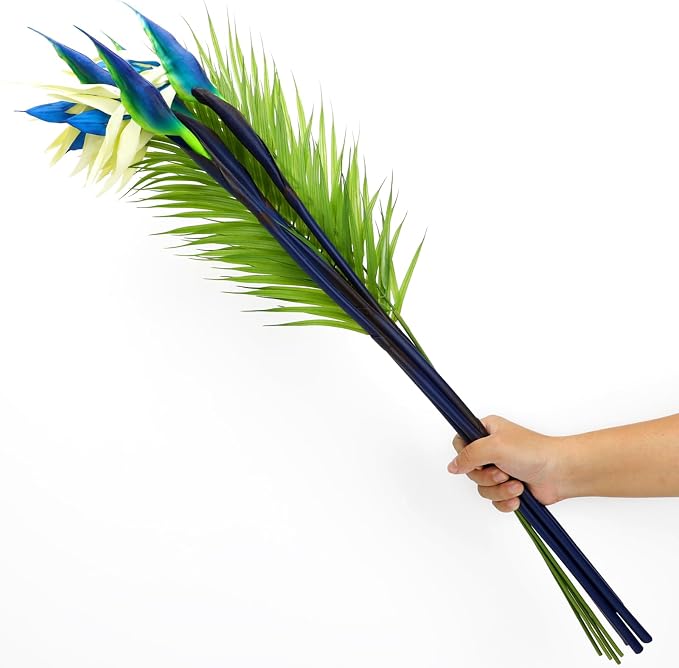 8 PCS Bird of Paradise Artificial Plant Combo Palm Leaves,4 Faux Bird of Paradise Plant with 4 Artificial Palm Leaves for Wedding Garden Office Home Indoor and Outdoor Decor(Blue)