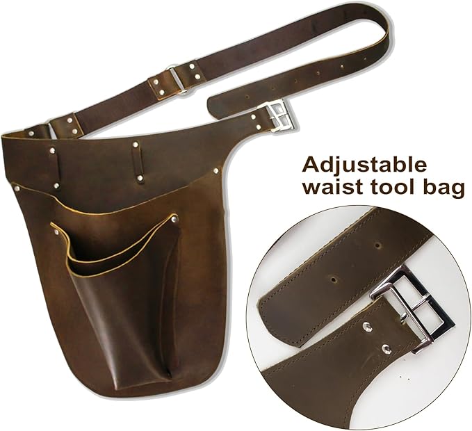 Leather Garden Tool Belts for Men - Gardeners Gifts for Women, Small Tool Belt for Florists, Electrician, Carpenter, Flower Farmer, Landscaper with Hammer Holder - Right