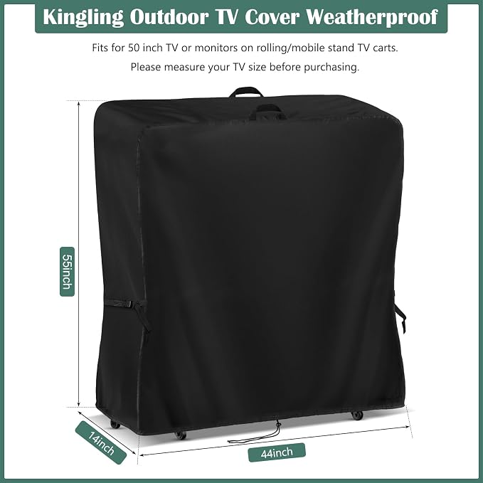 Kingling Outdoor TV Cover 44 Inch Weatherproof for 50 Inch TV, Waterproof Outdoor TV Stand Covers For Mobile TV Carts Stand, TV Screen Protection Covers For Outside- 44”L x 14”W x 55”H(Cover Only)