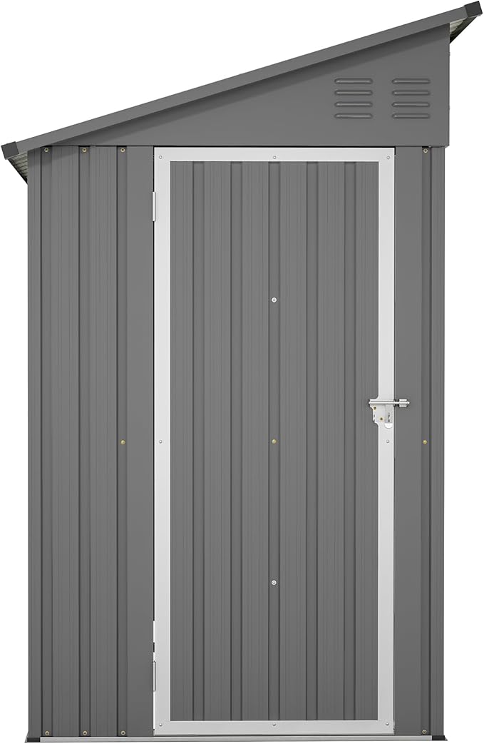 YOPTO 4×8 FT Lean to Metal Shed,Outdoor Heavy-Duty Storage Shed with Floor Base,All Weather Waterproof Garden Tool House W/Lockable Door&2 Air Vents,Reversible Door Design,for Backyard,Patio,Lawn,Gray