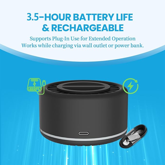 Mosquito Repellent Outdoor Patio, Recharageable Mosquito Repeller 2 Plant-Based Refills, Ready-to-use Mosquito Repeller Device for Camping Outing(Black, Pack of 2)