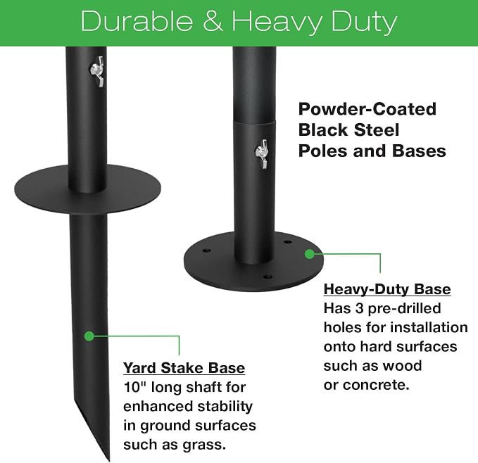 EXCELLO GLOBAL PRODUCTS Bistro String Light Poles - 1 Pack - Extends to 10 Feet - Universal Mounting Options Included