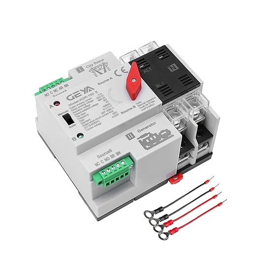 GEYA Mini ATS Automatic/Manual Transfer Switch, Solar Auto Dual Power Over & Under Voltage Switch 50/60Hz Grid to AC Generator(2Pole 63A 220V)