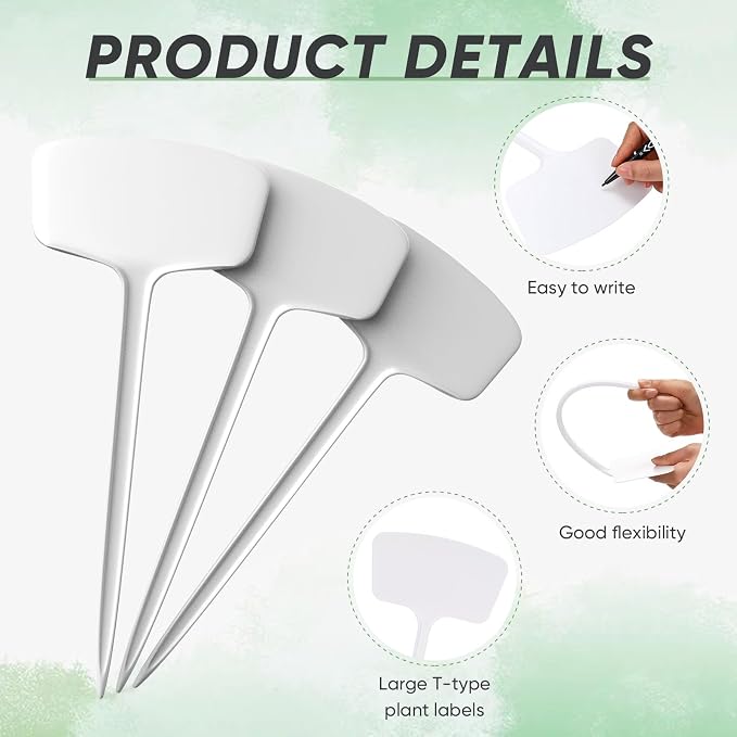 Weysat 100 Pack Outdoor Plant Markers 14.2 Inch Garden Labels with Pen Waterproof T Type Plastic Plant Tags Durable Nursery Garden Markers for Herbs Seed Pot Flowers Vegetable