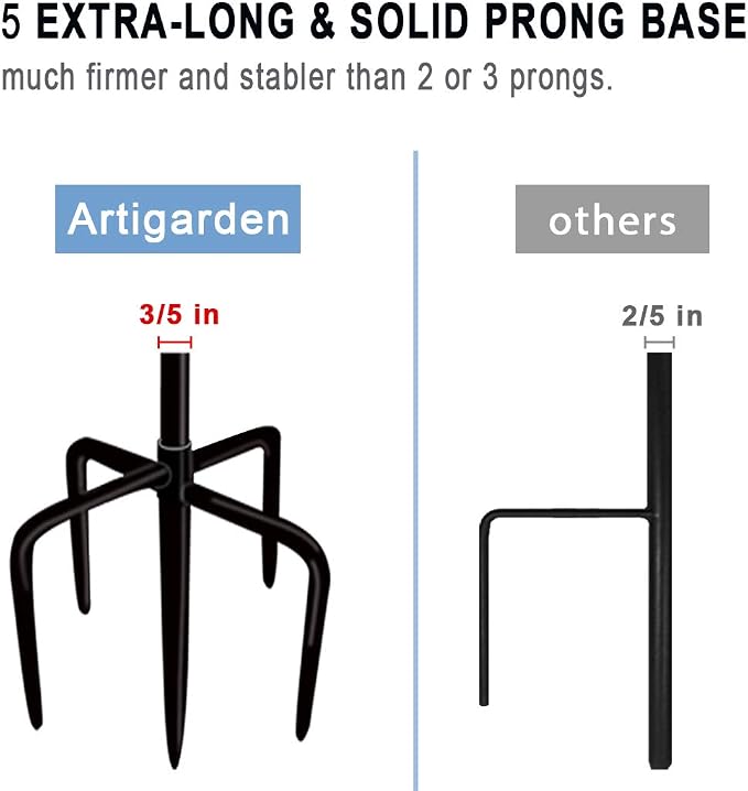 Artigarden Outdoor Shepherd Hooks 108 inch Tall for Bird Feeder (2 Packs), Adjustable Metal Garden Poles for Hanging Plants Solar Light Lantern, Bright Black