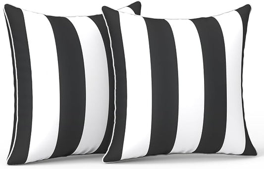 LVTXIII Outdoor Throw Pillows 18x18 Patio Waterproof Square Pillows with Piping Fade Resistant Accent Pillow for Spring Summer Garden Decoration, Set of 2, Cabana Black