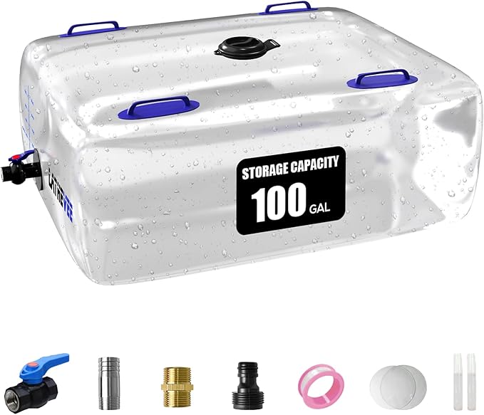 Water Storage Bladder, 25/50/100 Gallon Portable Water Tank, Collapsible Water Storage Containers with Spigot, Large Capacity Water Bag for Emergency Water