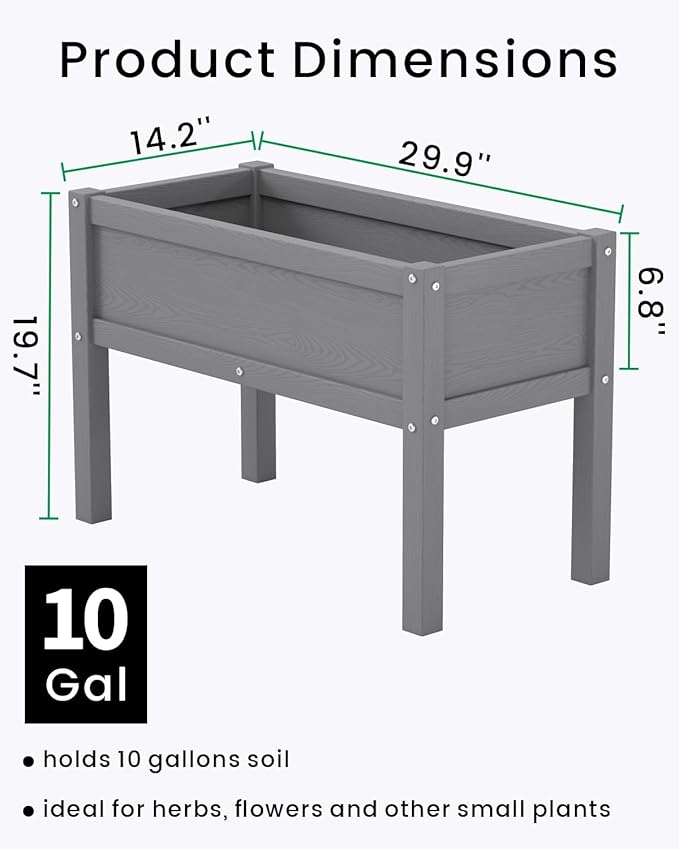 Small HDPE Raised Garden Bed, Elevated Planter Box with Legs, Outdoor All-Weather Planter Raised Beds for Seeds, Herbs, Flowers, Vegetables (Grey)