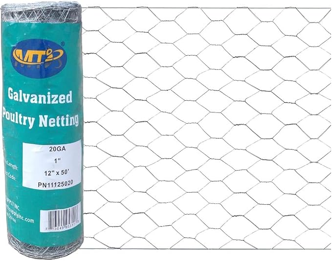 MTB Supply 20GA Galvanized Hexagonal Poultry Netting Chicken Wire 12 inches x 50 feet x 1 inch Mesh