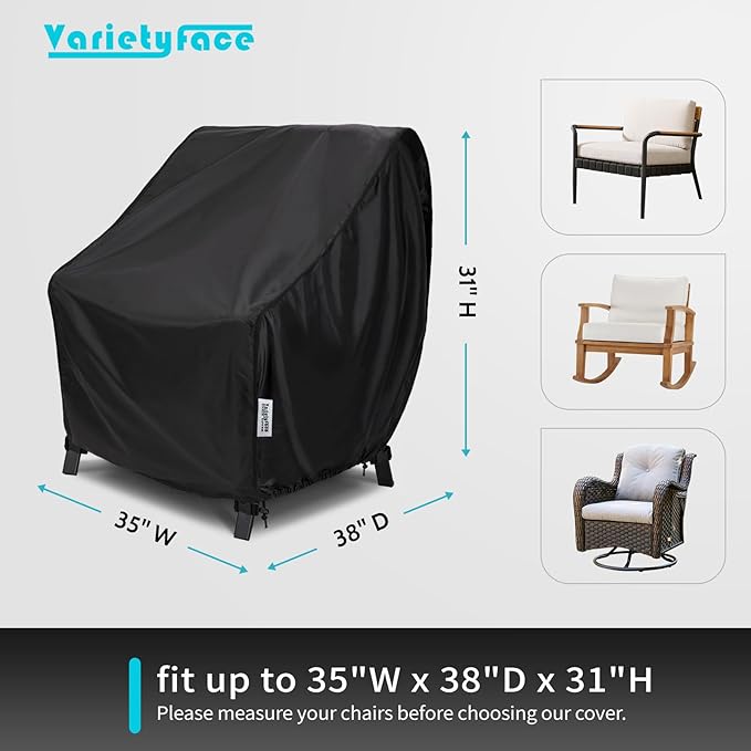 Waterproof Patio Chair Covers 2-Pack, All-Weather Outdoor Furniture Protection with UV Resistance, Windproof Straps & Air Vents, Fits Chairs Up to 35W x 38D x 31H Inches, Black