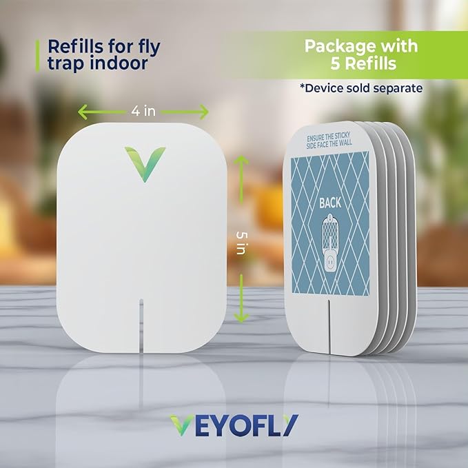 VEYOFLY Fly Trap Indoor Refill, Fruit Fly Traps for Indoors, Gnat Traps for House, Fly Catcher, Fly Trap, Plug in Catch for Fruit Flies, Moths, Gnats, Mosquito Trap (Pack of 5 Refills)