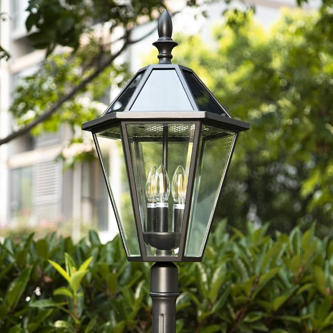 LUTEC London 12513LE4-SL LED Post Solar Light Outdoor Vintage Street Lights for Lawn Patio Yard Pathway Garden