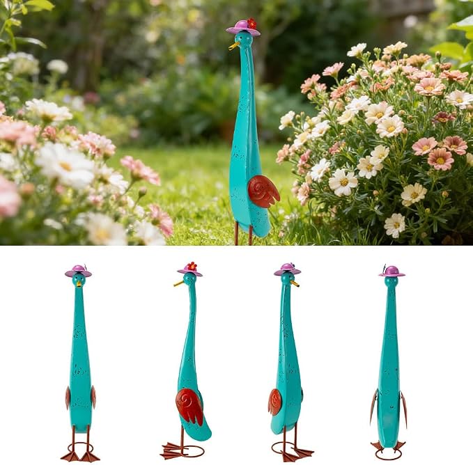 22" Duck Garden Statue Set of 2 Metal Ducks | Outdoor Decor Yard Art Porch Animal Figurine Lawn Ornament Rustproof Sculptures for Outside Patio Backyard Decorations