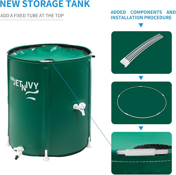 Rain Barrel Upgrade Anti-Collapse Collapsible Rainwater Collection System,Portable Water Storage Tank,Garden Water Catcher(Green,50G)
