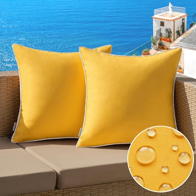 MIULEE Pack of 2 Outdoor Waterproof Pillow Covers Decorative Farmhouse Spring Throw Pillow Covers Square Solid Color Couch Pillow Covers for Patio Tent Bed Sofa Living Room 24x24 Inch Yellow