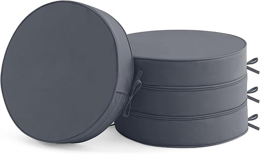 Summsun Outdoor Bistro Chair Cushions Set of 4, 15" D x 3" H Round Chair Cushions Waterproof and Fade Resistant Chair Cushion Pads with Non-Slip Ties and Removable Covers for Garden, Dark Grey