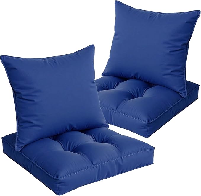 22x22 Waterproof Outdoor Chair Cushions Set of 2, Patio Cushions for Outdoor Furniture Water-Resistant & Fade-Resistant, Deep Seat & Back Cushion for Wicker Sofa (Blue)