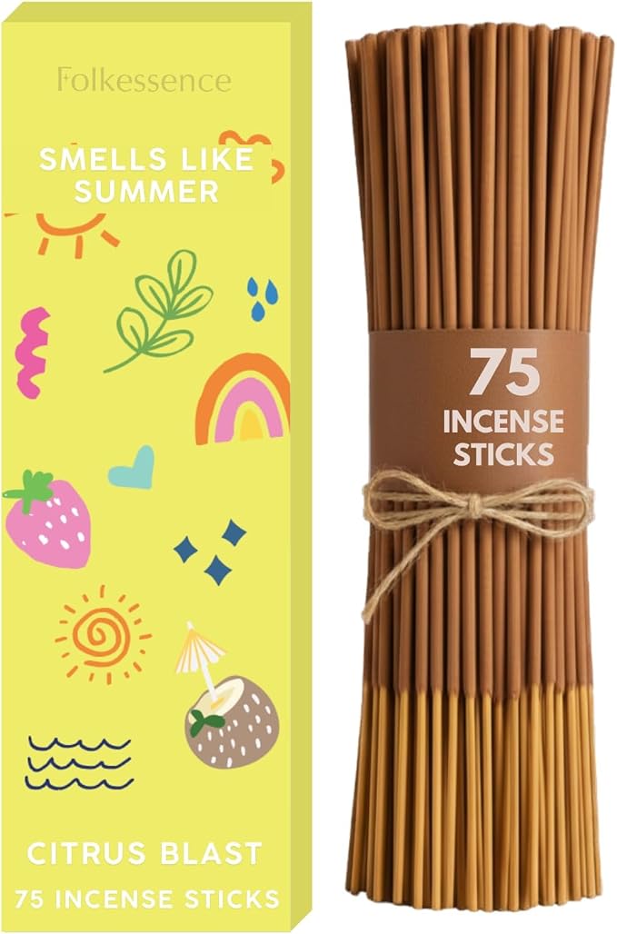 Folkulture Incense Sticks (75 Sticks) |8" Premium Smell Like Summer Incense Sticks for Odor Neutralizer, Summer Vibes|No Charcoal,Organic,Non Toxic, Long Burning Citrus, Summer Scents Insence-Sticks