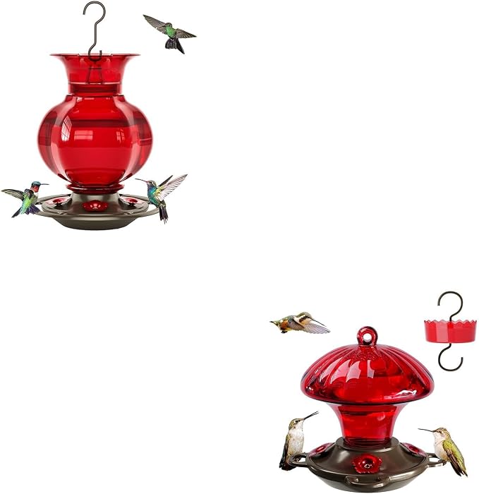 Auslar Pomegranate Shape & Mushroom Shape Hummingbird Feeders for Outdoors Hanging Ant and Bee Proof