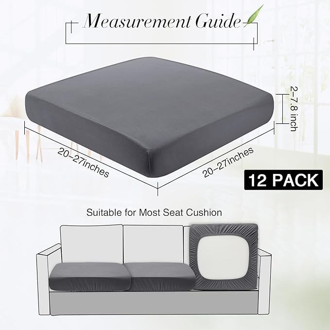 Newwiee 12 Pcs Patio Outdoor Cushion Covers Replacement Waterproof Stretch Sofa Couch Cushion Covers Washable Individual Couch Slipcovers Set Furniture Protector for Pets(20-27 Inch,Dark Gray)