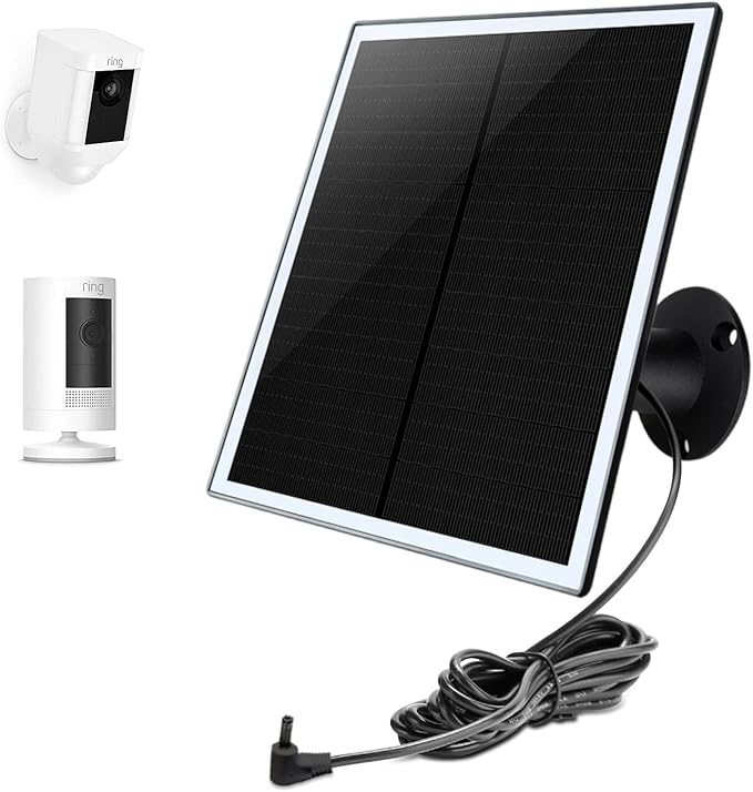 Solar Panel Charger for Ring Camera, Compatible with Ri ng Stick Up Cam Battery, Ring Spotlight Plus/Pro Battery,Waterproof, 5V 6W Fast Charging (Black 1Pack)