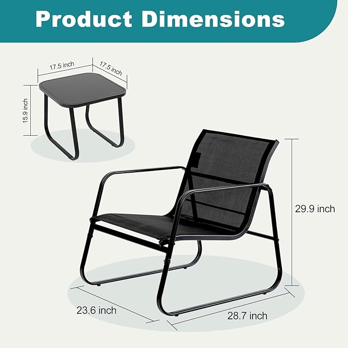 DUMOS 3 Piece Patio Furniture Set，Outdoor Patio Furniture Set with Table, Patio Sectional Bistro Sets for Lawn, Garden, Balcony, Poolside