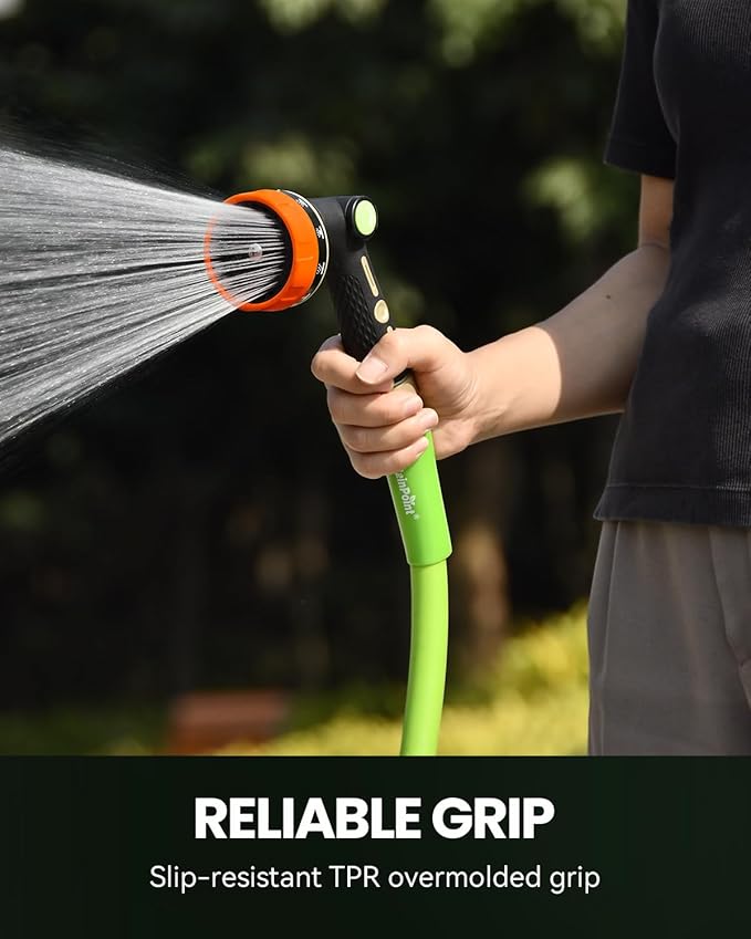 RAINPOINT Garden Hose Nozzle Heavy Duty - 100% Metal Thumb Control Spray Nozzles for Garden Hose High Pressure, 10 Patterns Water Hose Nozzle for Car Wash, Watering Lawn and Pets, Orange