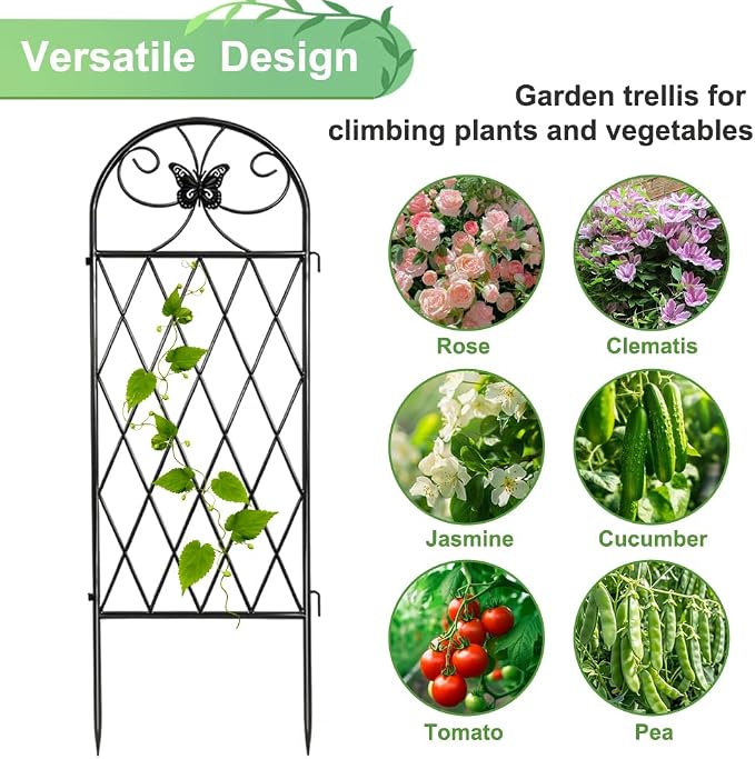 4 Pack Black Garden Trellis for Climbing Plants Outdoor 47” x 16” Climbing Rose Trellis Wrought Iron Trellis Ivy Cucumbers Decorative Metal Flat Trellis