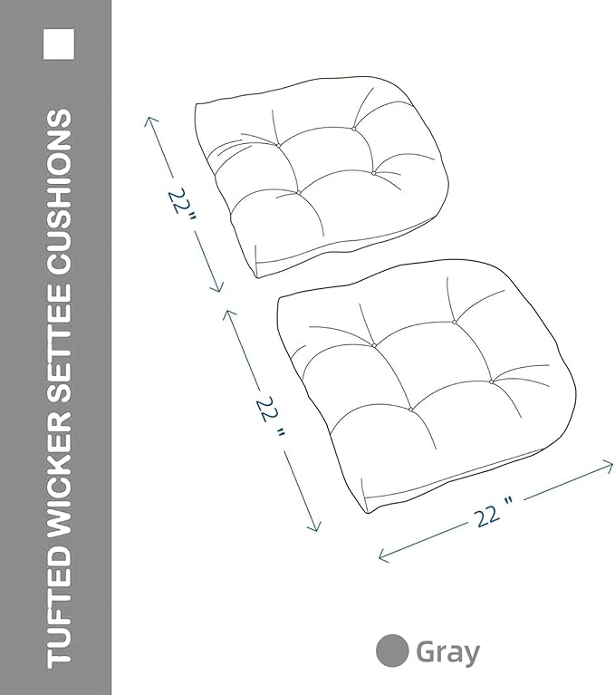 Outdoor Chair Cushions Set of 2, 22x22x4 Inch Seat Pads with Ties for Patio Wicker Chairs Garden Dining Chair, Indoor Outside Use, Fade-Resistant & Waterproof, Light Gray