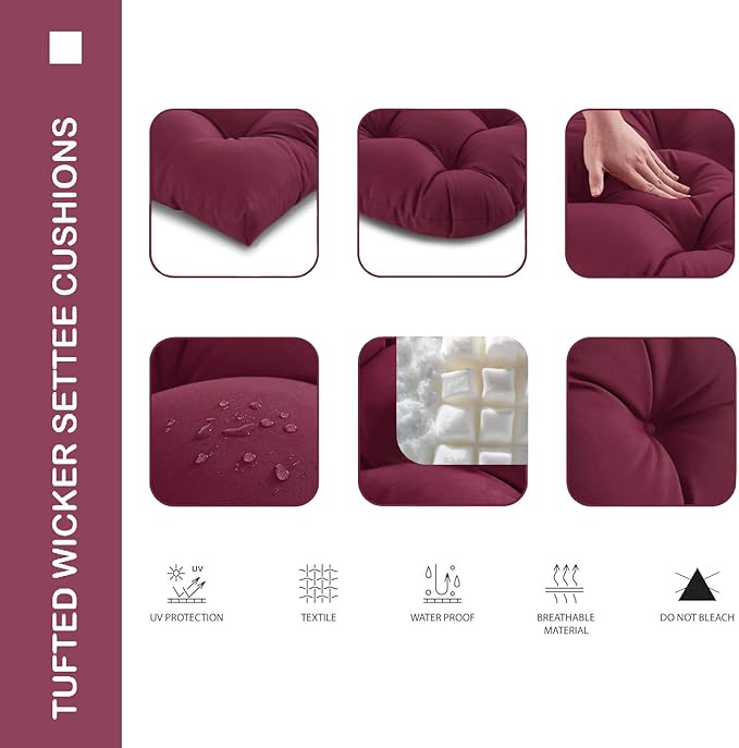 Outdoor Chair Cushions Set of 2, 22x22x4 Inch Seat Pads with Ties for Patio Wicker Chairs Garden Dining Chair, Indoor Outside Use, Fade-Resistant & Waterproof, Burgundy