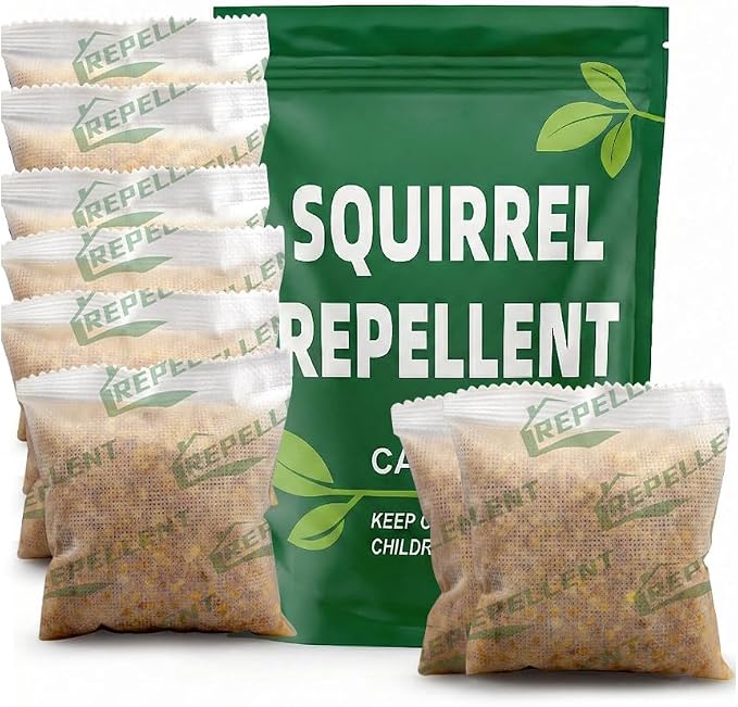 AUDQQM Squirrel Repellent, Outdoor Chipmunk Repellent, Keep Squirrels Away from Garden, Yard and Potted Plants, Chipmunk Deterrent Indoor, Squirrel Deterrent for Attic, Family & Pet Safe, 8 Pouches