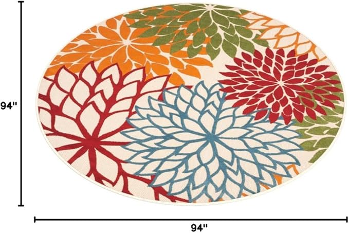 Nourison Home Aloha Green 7'10" x Round Area Rug - Easy Clean, Non Shedding, Bed Room, Living Room, Dining Room, Kitchen (8' x Round)