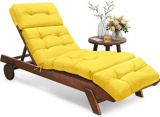 Waterproof Outdoor Chaise Lounge Chair Cushion 74.4 x 22 x 4.7 Inches Memory Foam Lounge Chair Cushions for Outdoor Furniture with Ties, Thickened Pool Chaise Lounge Chair Cushions, Yellow