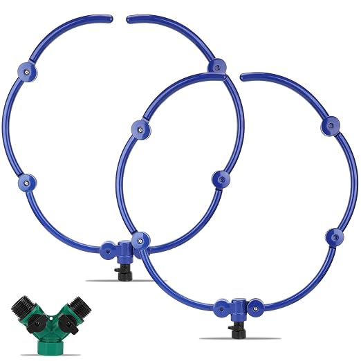 2Pcs 360° Tree Water System Tree Watering Ring 20 Inch Circle Sprinkler and Irrigation System Targeted Water with Y Hose Splitter for New Tree Outdoor Plants Raised Garden Beds Shrubs (Blue, Large)