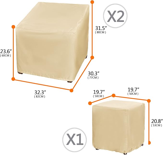 Patio Furniture Covers,Outdoor Furniture Cover Waterproof,Patio Furniture Set Covers for 3 Piece Outdoor Bistro,Patio Sofa Covers Set for 2 Chairs and Coffee Table,Beige