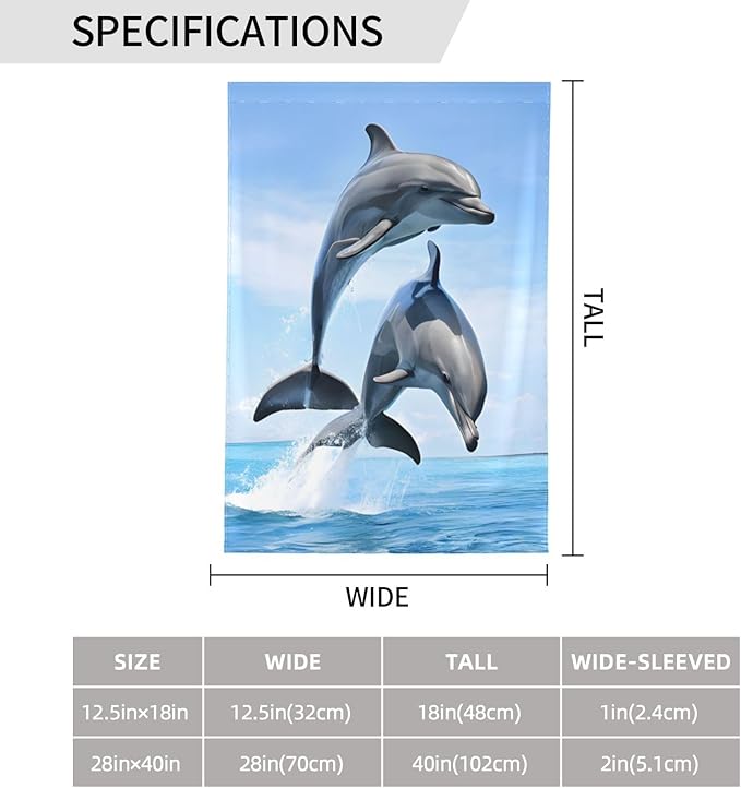 Delerain Dolphins Garden Flag, 28 x 40 Inch Double Sided Design Weather Resistant Indoor & Outdoor Decoration Small Banner for Home Yard Lawn Patio Office