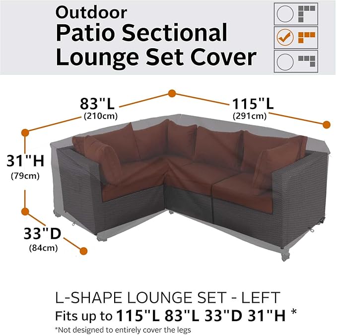 Heavy Duty Outdoor Sectional Patio Sofa Cover, 83"X115" Waterproof 600D, Storm Grey L-Shaped-Left Facing-83 x115