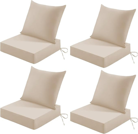 Patio Cushions for Outdoor Furniture, 24x24 Outdoor Couch Cushions, Waterproof & Fade-Resistant Patio Chair Cushions with Removable Cover, Replacement Outdoor Deep Seat Cushion, Beige (Set of 4)