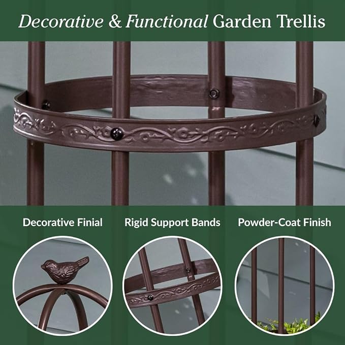 Evergreen 7 ft Garden Trellis for Climbing Plants Outdoor Metal Garden Obelisk, Indoor Plant Trellis for Potted Plants & Heavy Vines Support, Bronze