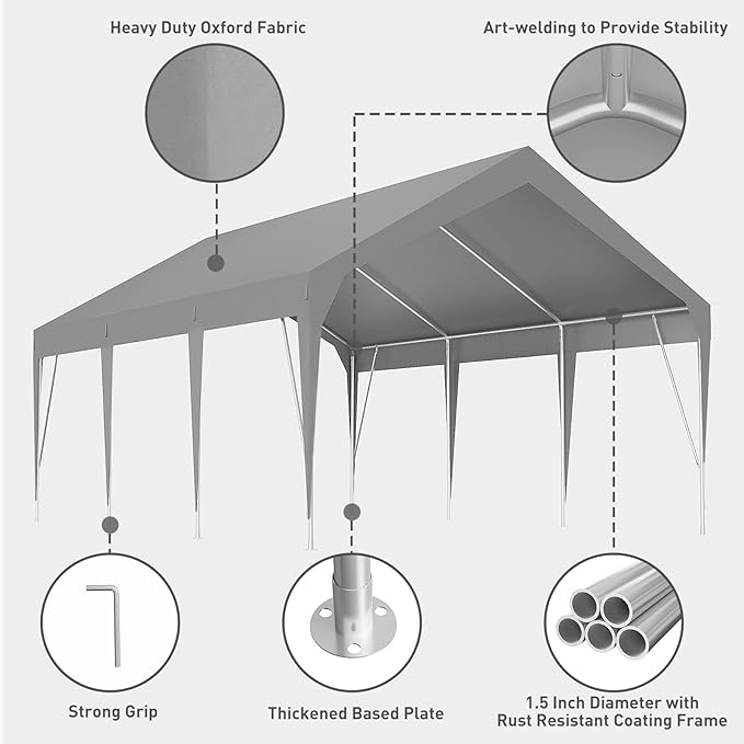 Heavy Duty Carport 12 x 20 ft Portable Garage Car Canopy Waterproof UV Resistant, Outdoor Storage Shed for Car, Motorcycle, Bike, Garden Tools (Green)