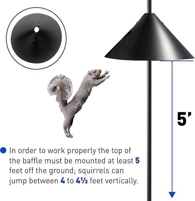 EasyGo Product Squirrel Proof Bird Feeder Wild Bird Station - Powder Coated 81 Inch Steel Pole Squirrel Baffle 4 Bird Feeders 1 Squirrel Peanut Feeder - 5 Prong Base PATENTS PENDING
