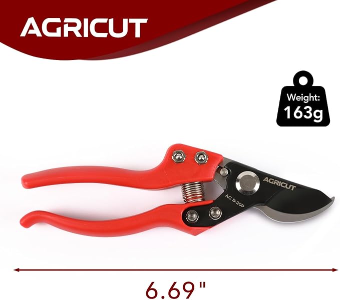 AGRICUT 7" Pruning Shears Heavy Duty Professional, Made of Japanese SK5 Steel Blades, 1 Cut Capacity, Bypass Hand Pruners Garden Clippers for Tree Flower Branch Trimming, S20P