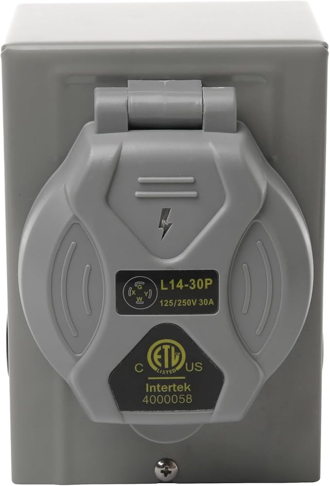 30 Amp Generator Inlet Box 4 Prong 125/250V - PB30, NEMA L14-30P Power Inlet Box - 7500 Watts Generator Inlet Plug for Outdoor Receptacle - Weatherproof Generator Outlet, ETL Listed