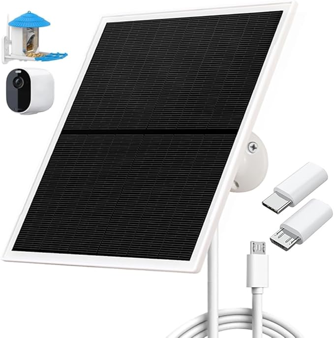 Solar Panel Charger for Outdoor Security Cameras -10W, DC 5V Compatible with Micro USB & Type-C Rechargeable Battery Cameras,9.8Ft Charging Cable,IP66 Waterproof (White)
