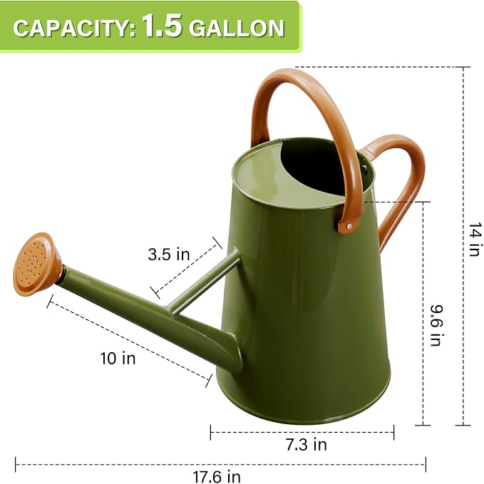 Watering Can for Outdoor&Indoor Plants，1.5 Gallon（5.7L） Metal Watering Can with with Removable Spout，Large Galvanized Steel Garden Flower Water Can Watering Pot with 2 Handles,Dark Green