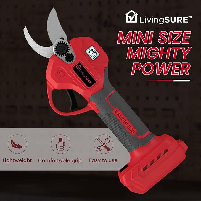 Cordless Pruning Shears by LivingSURE Portable Electric Shears For Gardening Tree and Flower Trimming, Branch Cutter for Outdoor Bushes and Garden - Battery Not Included