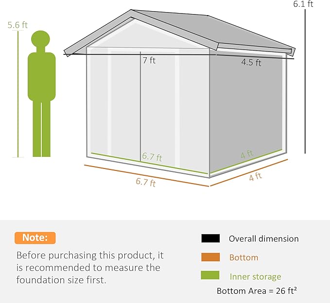 Outsunny 7' x 4' Outdoor Storage Shed, Garden Tool Metal Shed with Foundation Kit, Double Lockable Door, Air Vents and Sloping Roof, for Backyard, Patio, Lawn, Yellow