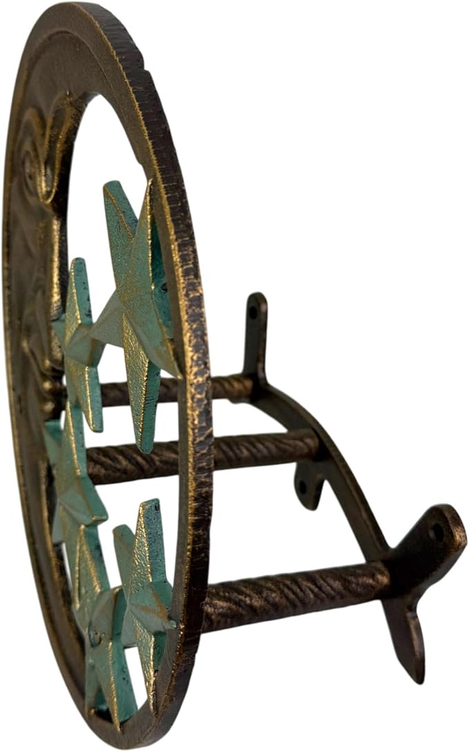 Zeckos Hose Hanger Cast Iron Celestial Moon Face and Stars Wall Mounted Garden Hose Holder, 11.5 X 11.5 Inches, Antiqued Bronze Finish, Hardware Included, 75 Foot Capacity